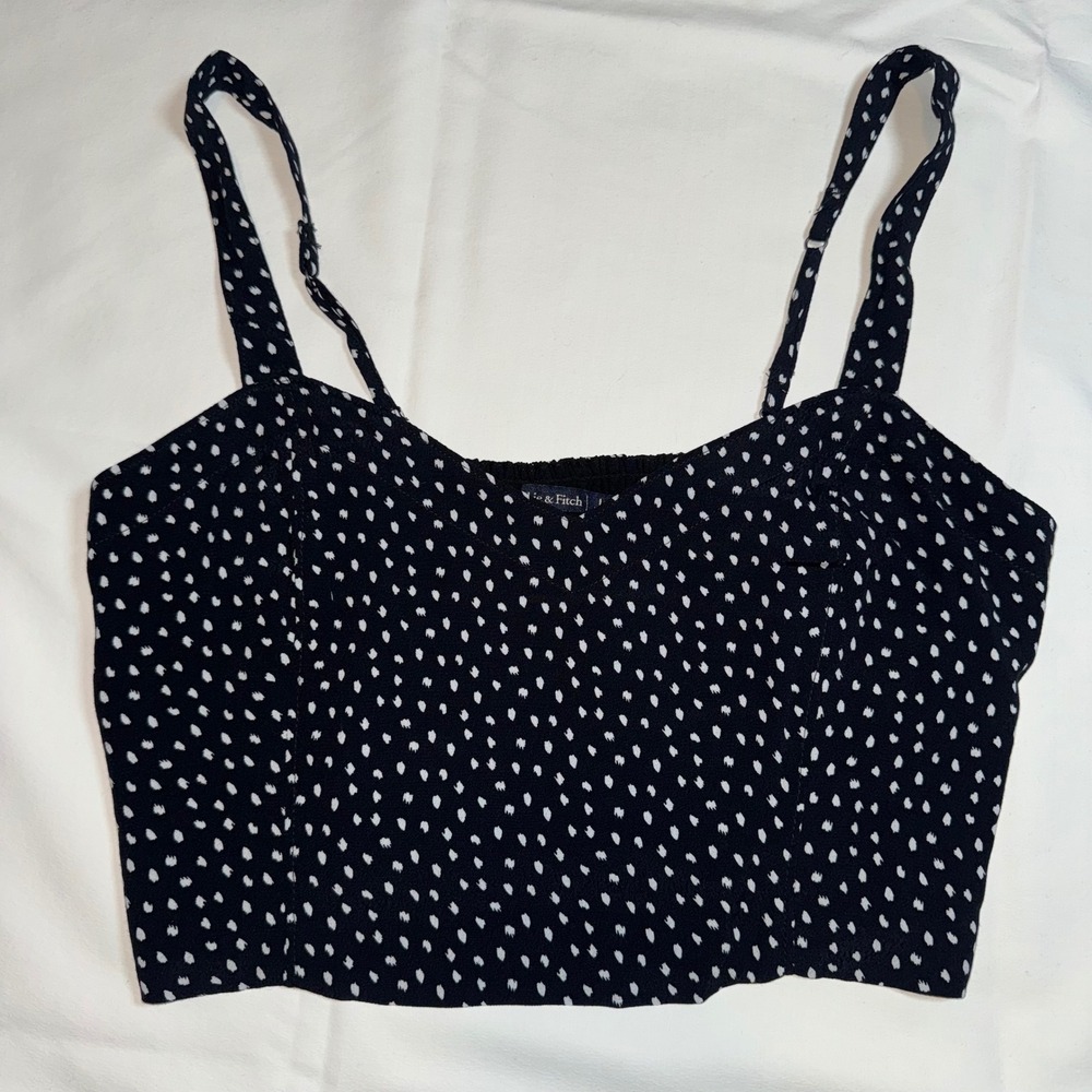 Abercrombie & Fitch A&F Black White Polka Dot Smocked Crop Cami Top Y2K Large
